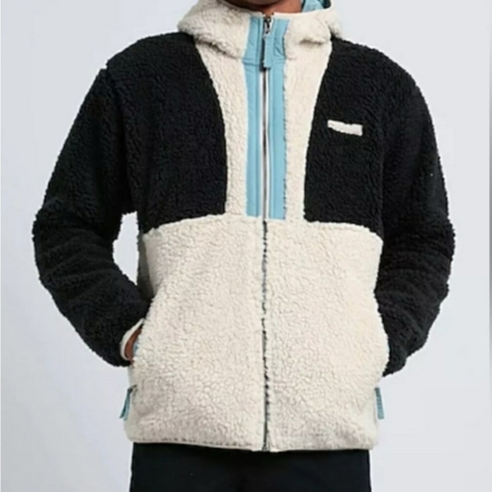 Columbia Backbowl Black and Cream Sherpa Jacket Coat Full Zip Light Blue - XXL